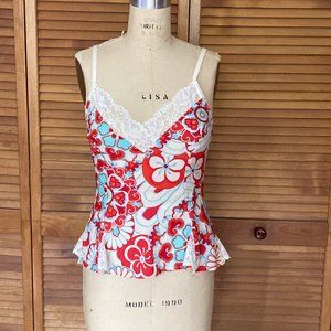Josie Natori Lace Trim Printed Cami w Adjustable straps